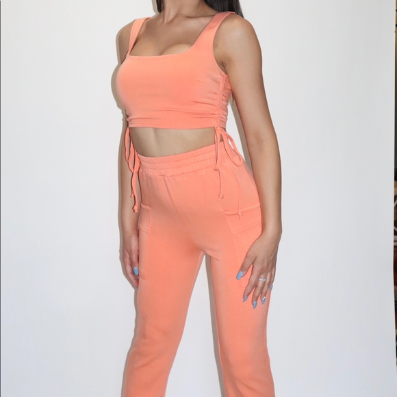 Side Ruching Cropped Tank and Jogger Loungewear Sports casual two piece set - Picture 4 of 7